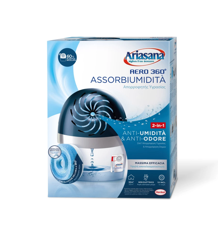 DEUMIDIFICATORE AERO 360 KIT CON 2 RICARICHE DA 450 GRAMMI - ARIASANA